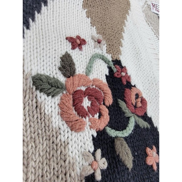 Vintage Milano Design Group Sweater Womens Large Argyle Floral Knit Pullover 90s - Picture 4 of 12